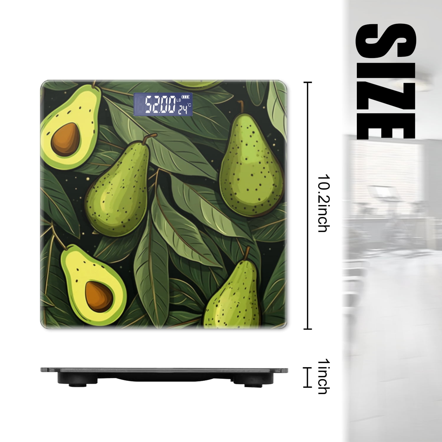 Bathroom Scale, Highly Accurate Digital Body Scale,Precisely Measures Weight up to 400 lbs-Seamless Pattern Of Avocados And Green Leaves