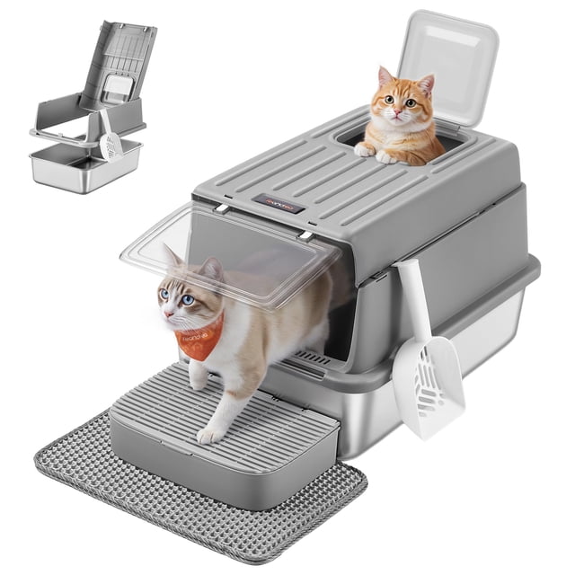 Caja de Arena para Gatos de Acero Inoxidable Feandrea 60x40x38 cm