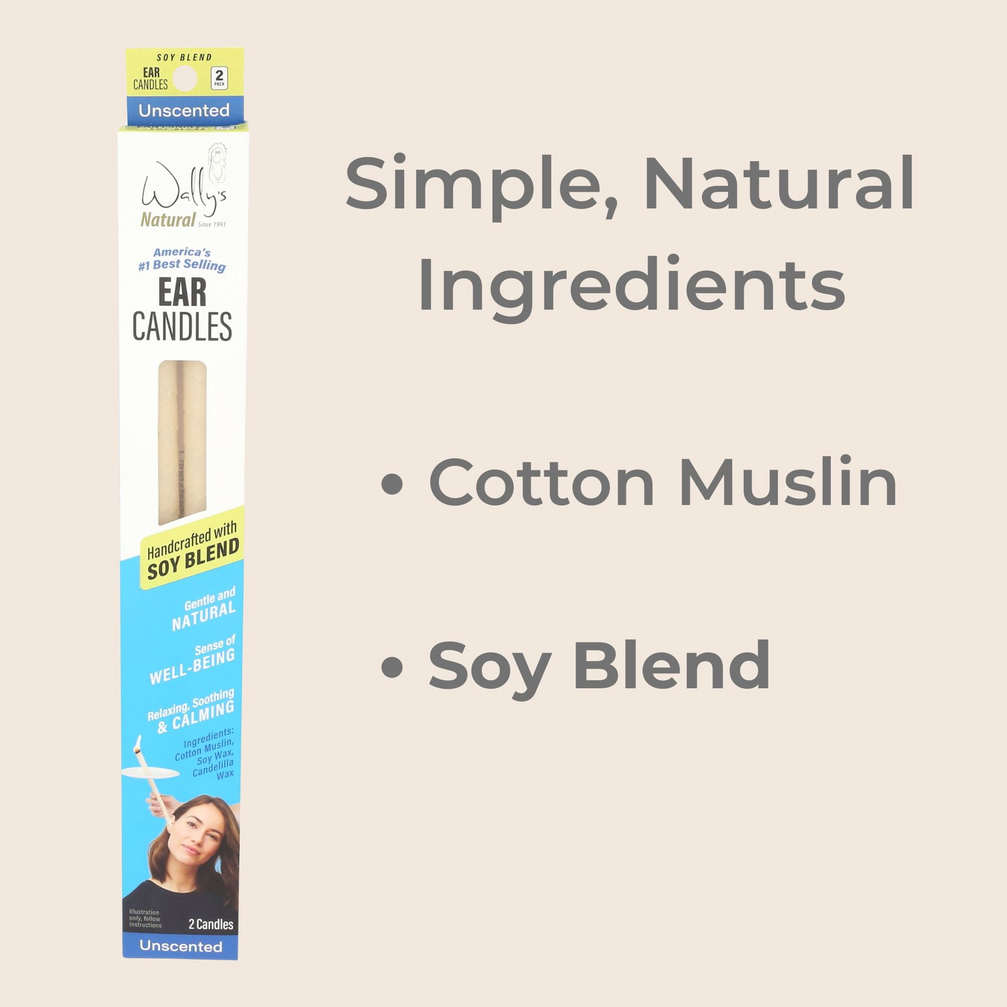 (4 pack) Wally’s Natural Unscented Soy Wax Ear Candles, 2 pack