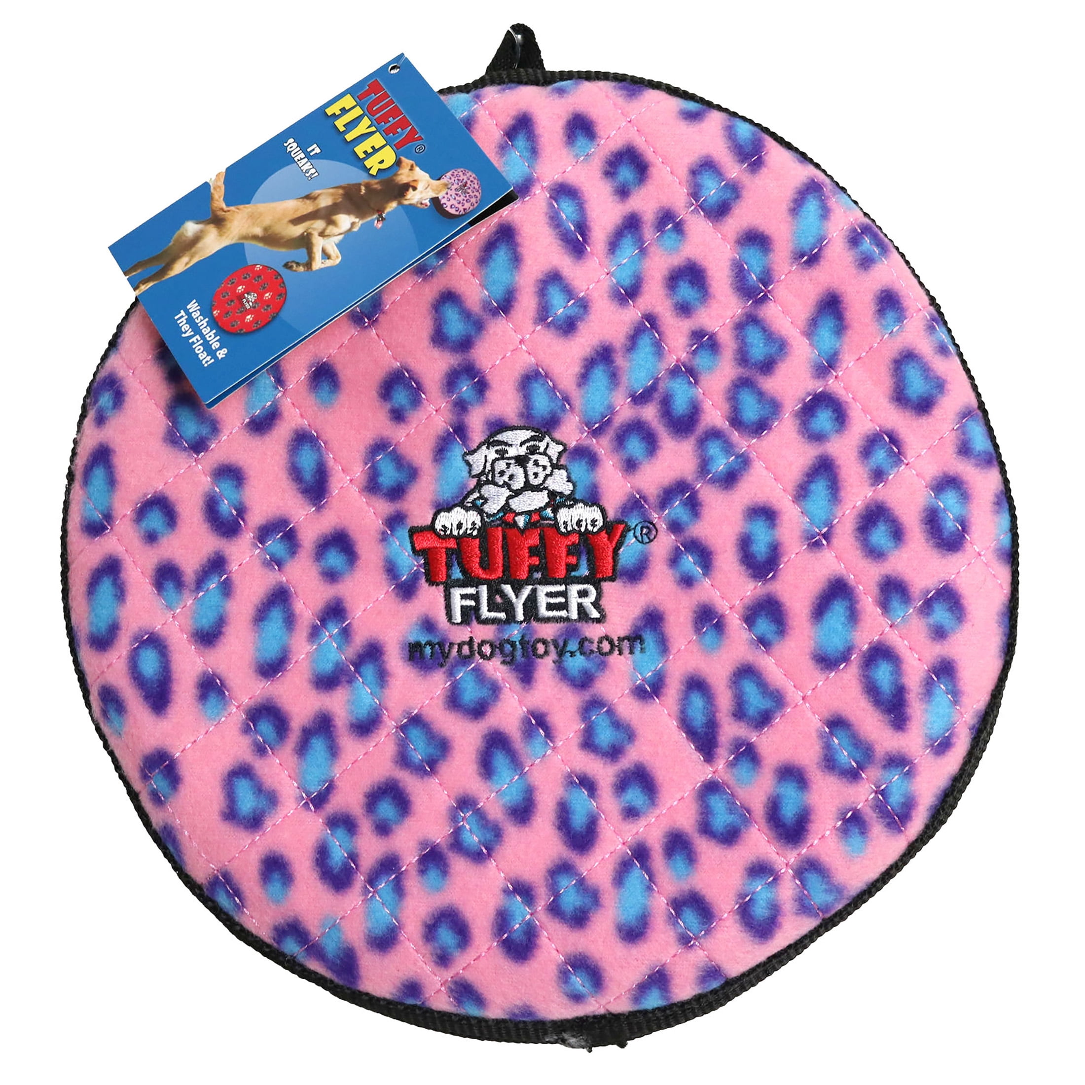 Tuffy Ultimate Flyer Pink Leopard Durable Plush Squeaky Dog Toy