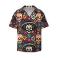 thumbnail image 3 of Cauagu Skulls and Flowers Men's Short Sleeve Button Down Hawaiian Shirt for Men Bowling Shirts Casual Summer Beach Shirt,Small, 3 of 6