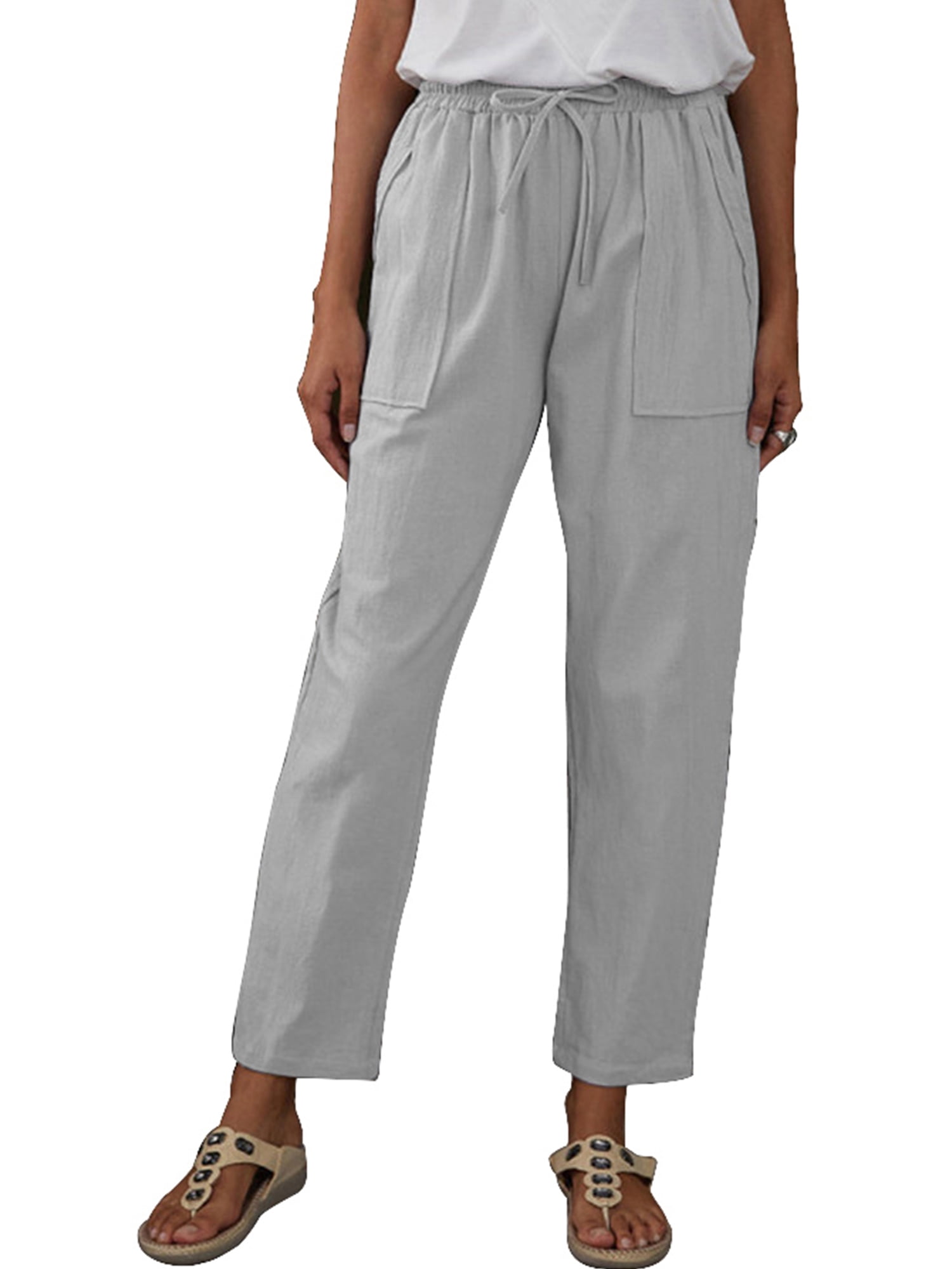 ZNU Women's Cotton And Linen Fashion Solid Color Thin Trousers Slacks ...