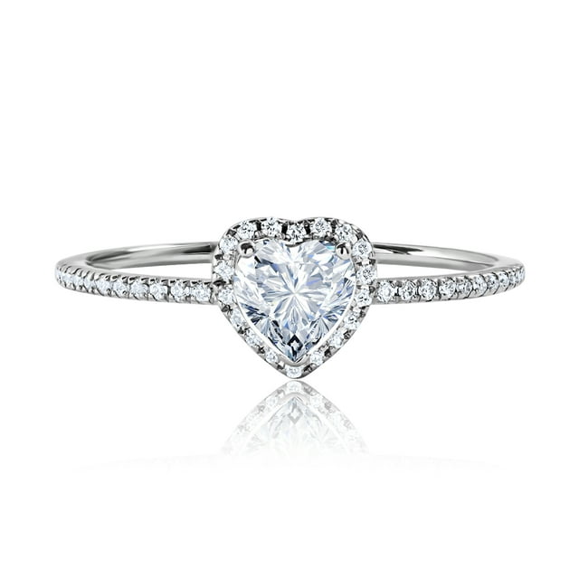 JeenMata Anillo de Bodas de Oro Blanco de 18 K sobre Plata con Circonita Cúbica y Piedra Natal de Abril en Forma de Corazón de 1 Quilate