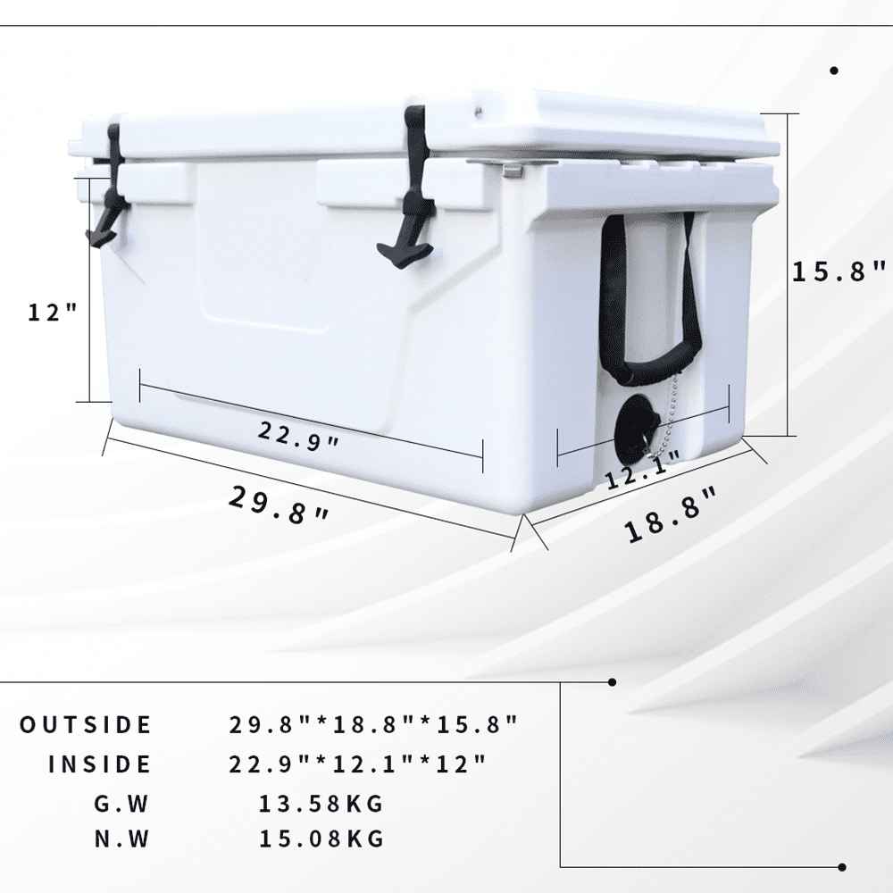 Yoneston Outdoor Hard Cooler Ice Chest Box, Portable Camping Picnic Fishing Cooler, 65QT Insulated Cooler Box for Outdoor Activities, White