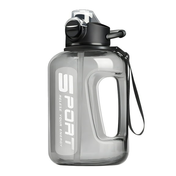 1L Leakproof Plastic Sports Water Bottle with Straw & Scale, Hydration Tracking Markings for Gym Camping Hiking Outdoor, Black