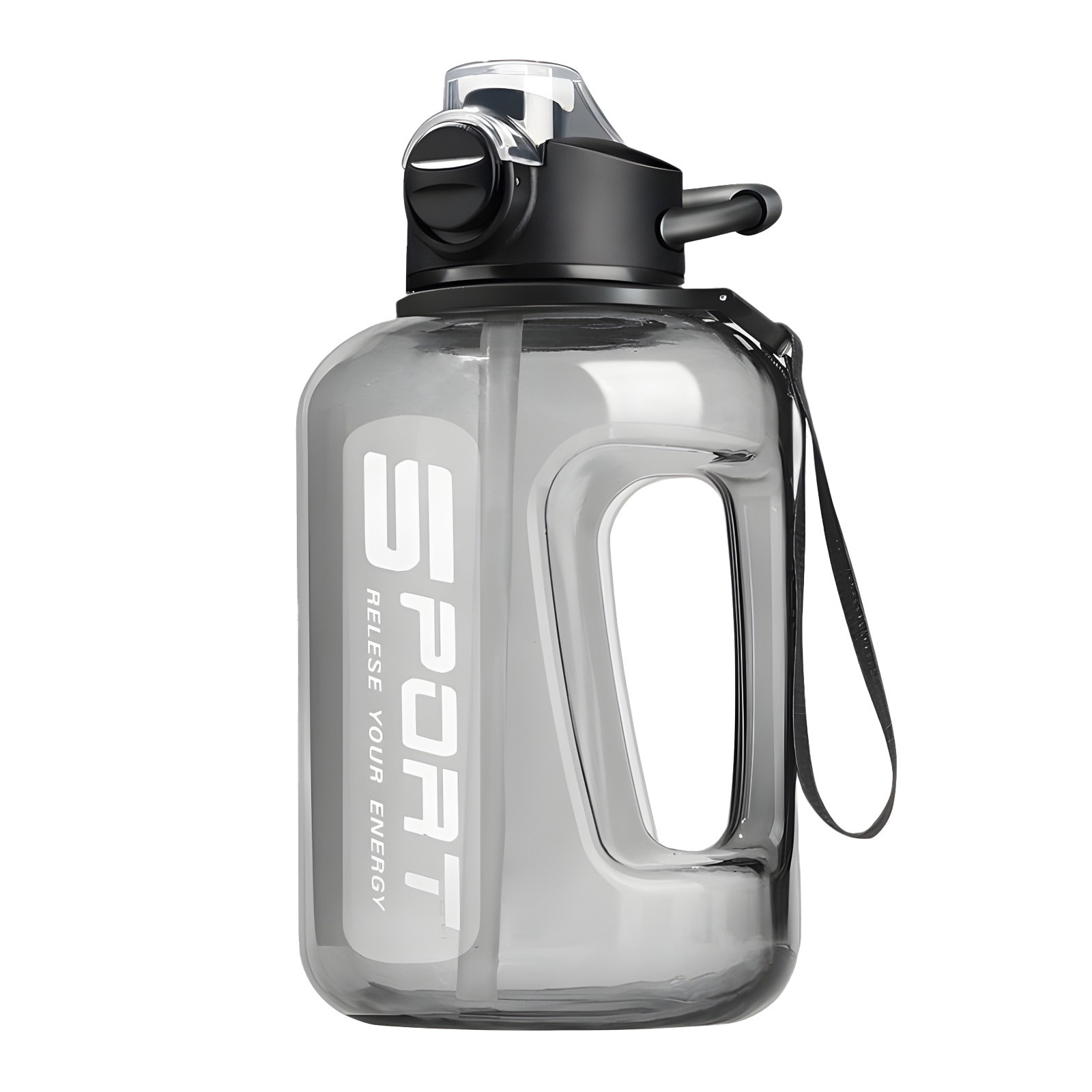 Large Water Bottle, Plastic Gym Water Bottle with Straw & Handle for Gym, Outdoor Sports, Hiking 1700Ml Black