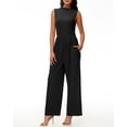 thumbnail image 6 of Vine Womens Summer One Piece Jumpsuits Dressy Casual Outfits Sleeveless Mock Neck Wide Leg Pants Rompers With Pockets, 6 of 7