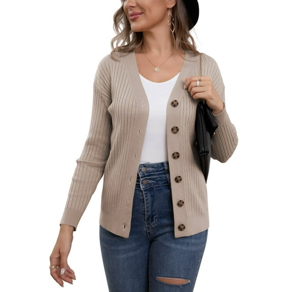 VERABENDI Womens Button Down Cardigan Sweaters Open Front Long Sleeve Lightweight Knit Outwear Coats (S-2XL)