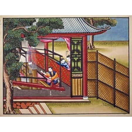 Weaving Silk On a Loom Rolled Canvas Art - Chinese School (9 x 12)