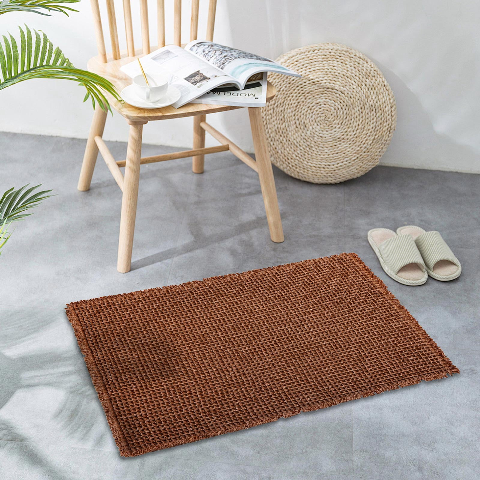 Eurhowing Waffle Bathroom Rugs 24"×36", Ultra Absorbent Non-Slip Bath Mat, Quick Dry Washable Bathroom Floor Mat, Coffee