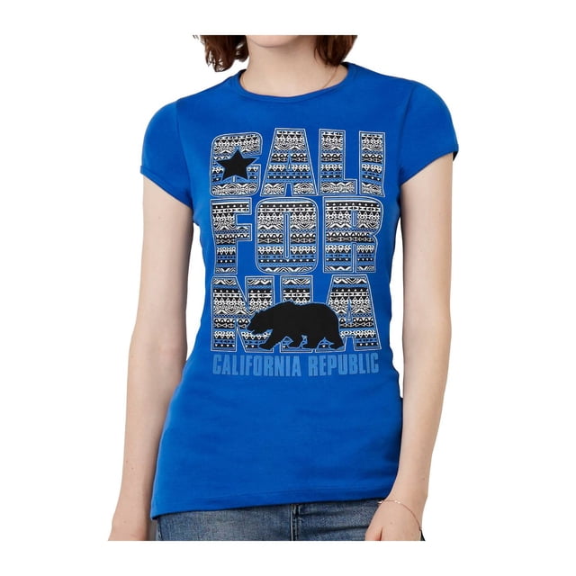 Womens California Republic Blue Tribal Pattern Black T-Shirt - Royal - X-Large