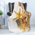 thumbnail image 4 of Seashells Soft Flannel Fleece Blanket, Shells and Starfish Reflection Water Golden Yellow Spa Clear Beach Theme, Cozy Plush for Indoor and Outdoor Use, 50" x 70", Earth Yellow Cream, by Ambesonne, 4 of 5