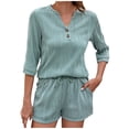 thumbnail image 2 of Htigea Pajamas for Women Short Sleeve Tops with Shorts Pajama Set 2 Piece Lounge Sets Soft Pjs with Pockets Fall Savings Green,L, 2 of 7