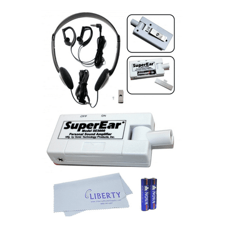 SuperEar Plus SE5000 Personal Sound Amplifier by Sonic Technology with Headphone & Earbud, Extra Batteries & Liberty Microfiber Cleaning