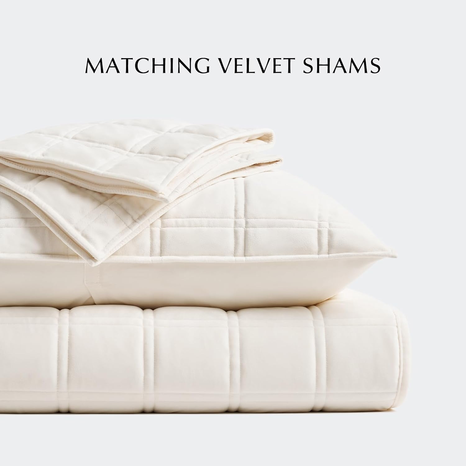 EVERGRACE 3 Pieces Luxurious Velvet Quilt King Size, Ultra Soft Bedspread Coverlet Set, Double Box Stitch Lightweight Velvet Comforter for All Season with 2 Shams, Cream White, 108''x96''