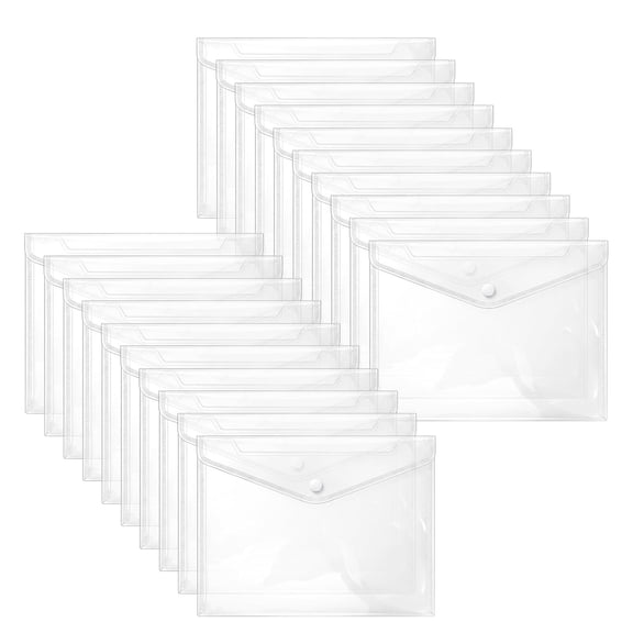 Dvjoy 20 Pack Plastic Envelopes,Clear Envelopes with Snap Button Closure,Waterproof PP for Document Storage,Letter Size File Holders for Office;Home Organization
