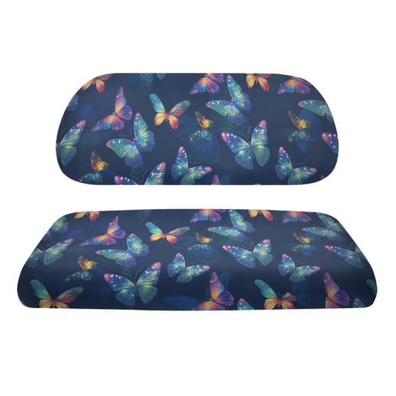 FUIALDOLG Blue Neon Butterfly Print Golf Cart Seat Covers Universal Fit for Club Car Precedent Golf Cart Seats, Washable Front and Back Seat Cushion Cover, No Stapler Required