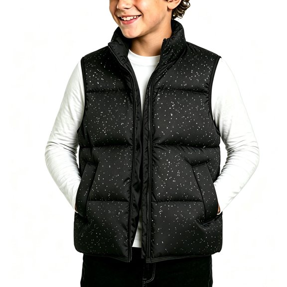 Maqroz Boys Outerwear Vests Winter Thermal Front Zipper Jacket Stand Collar Padded Outerwear Solid Color Lightweight Puffer Coat with Pockets for Fall Winter