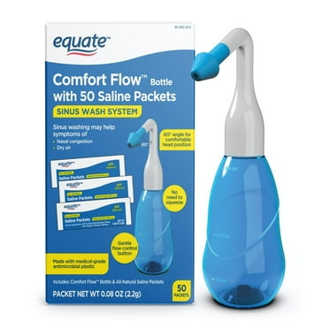 Equate Comfort Flow Bottle with 50 Saline Packets Nasal Wash System for Nasal Congestion - Blue