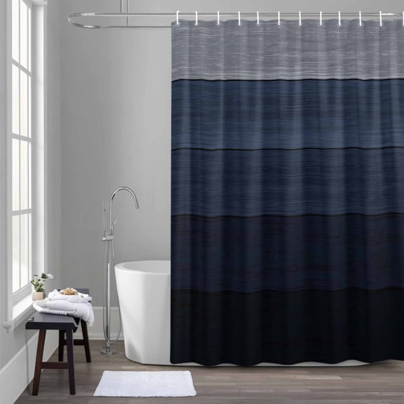 Abstract Art Shower Curtain for Bathroom Decor, Gradient Gray Navy Wood Grain Vintage Waterproof Fabric Shower Curtain, 36"x78" Set with 12 Hooks