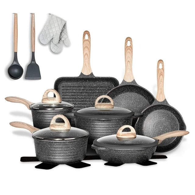 Juego de utensilios de cocina JEETEE para ollas y sartenes antiadherentes, 20 piezas, inducción