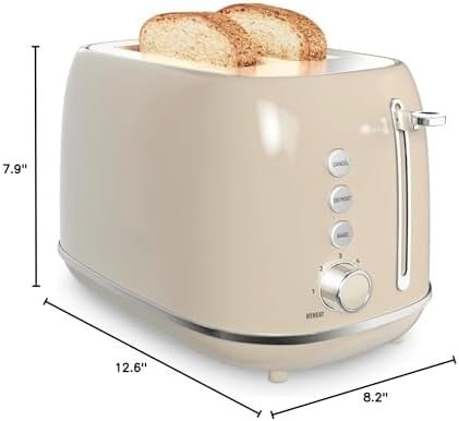 2 Slice Stainless Steel Toaster Retro with 6 Bread Shade Settings, Bagel, Cancel, Defrost Function, 2 Slice Toaster with Extra Wide Slot, Removable Crumb Tray, Tauge
