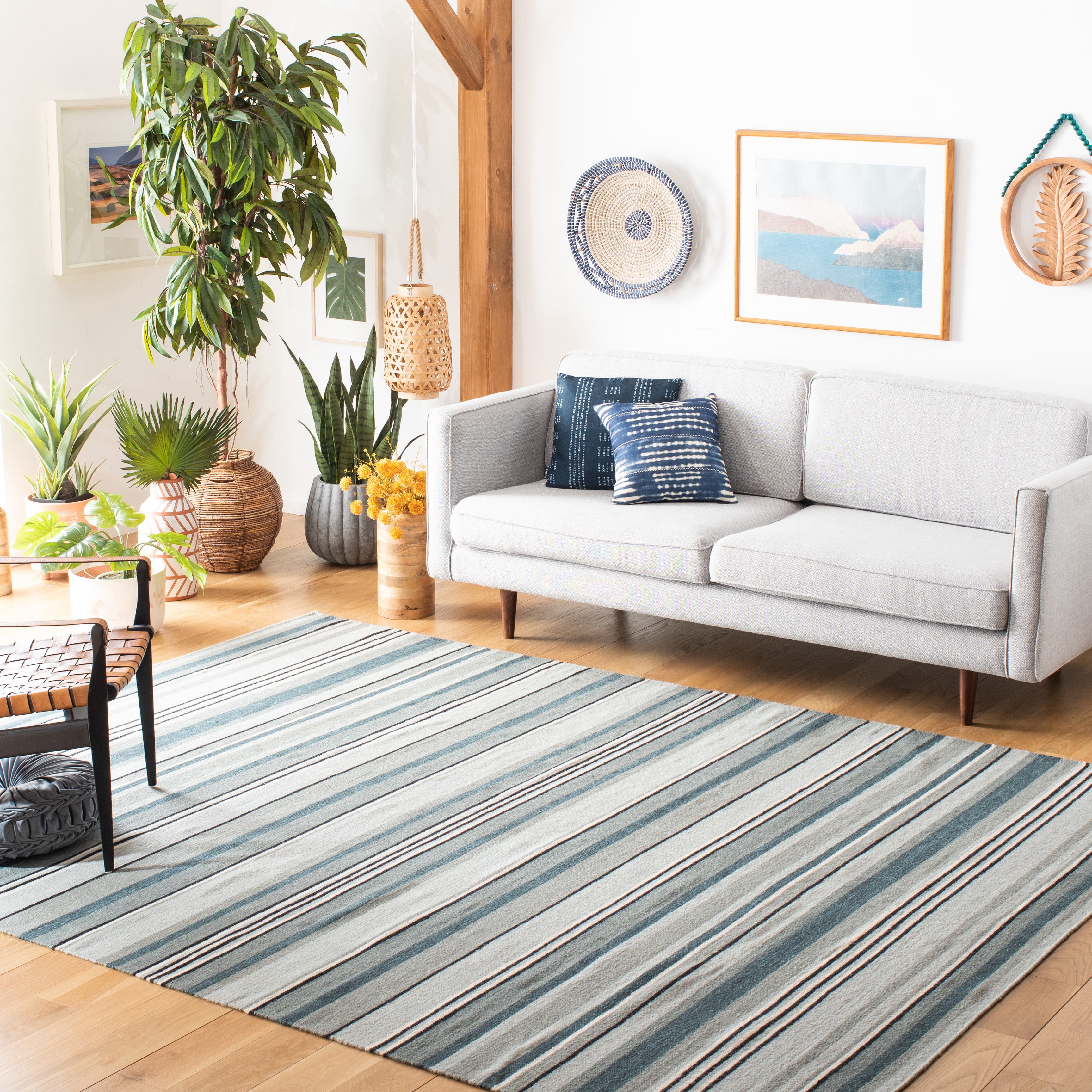 SAFAVIEH Striped Kilim Colbert Striped Area Rug, Grey, 9' x 12'