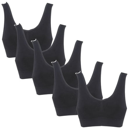 

Elbourn Women Pure Color Plus Size Ultra-thin Large Bra Sports Bra Full Bra Cup Tops for Yoga Workout Fitness Low Impact 5 Pack
