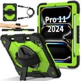 thumbnail image 2 of ELEHOLD Rugged Hybrid Case For iPad Pro 11 2024, with Built-in Kickstand 360° Rotating Handstrap Pencil Holder Crossbody Shoulder Strap Shockproof Heavy Duty Case, Black+Green, 2 of 9