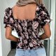 thumbnail image 5 of Gibobby Blusa de Trabajo de Manga Corta Camiseta manga corta ajustada con cuello cuadrado y estampado moda informal para mujer(Negro,M), 5 of 5