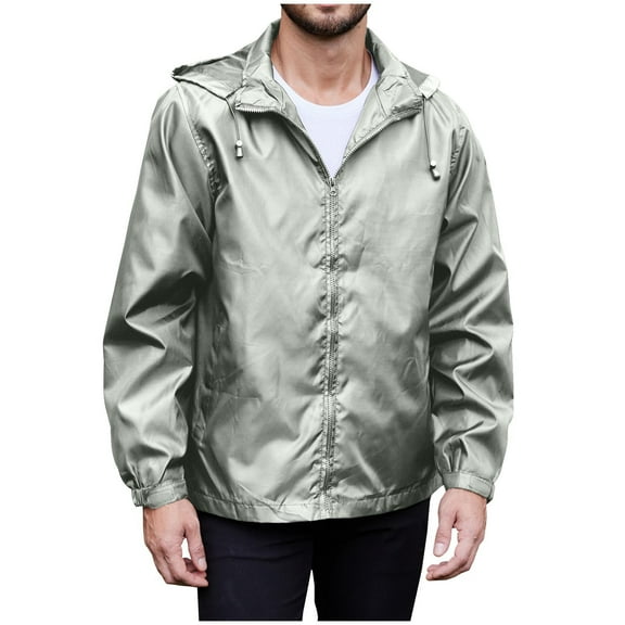 Pejock Men's Lightweight Hooded Jacket with Zippered Pockets, Adjustable Drawstring Casual Coat for Spring Outdoor Wear