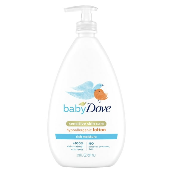 Baby Dove Lotion pour le Corps Soins de la Peau Sensible pour Peau Délicate de Bébé Hydratation Riche avec Hydratant 24 Heures 20 fl oz (l'Emballage Peut Varier)