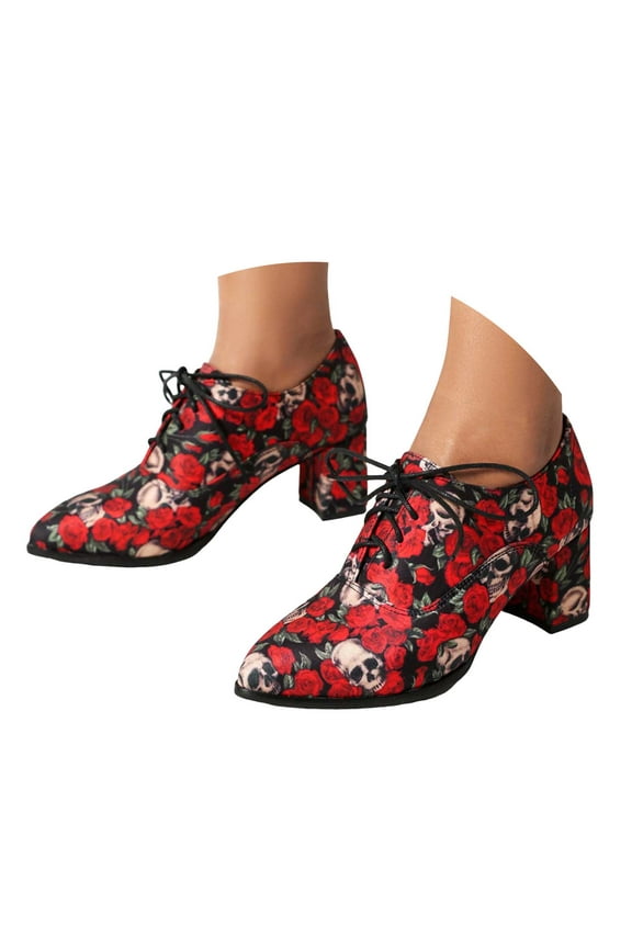 Oxford Shoes for Women Round Toe Lace up Block Heel Vintage Dressy Pumps Shoes