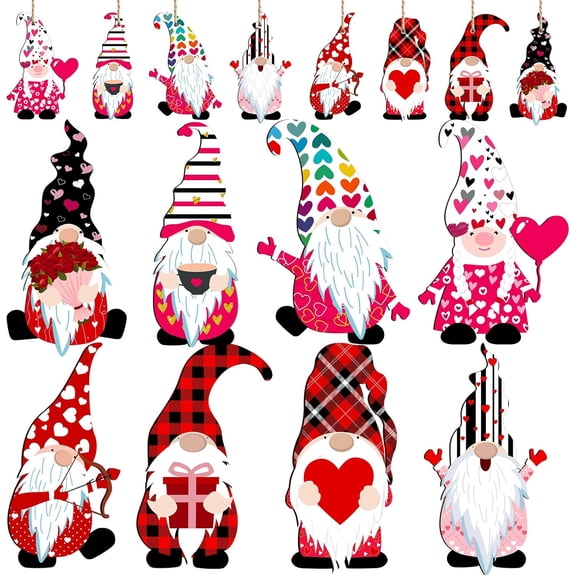 40 Pieces Wooden Gnome Ornaments Lovely elf Ornament Scandinavian Gnome Wooden Hanging for Valentine's Day Easter Love Tree Wedding Decoration