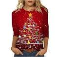 thumbnail image 2 of Elvqul Womens Fashion Tops T Shirts 3/4 Sleeve Christmas Red Loose Cute Blouses for Ladies Pullover, 2 of 5
