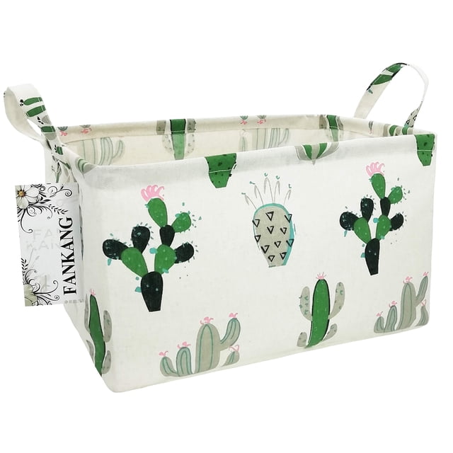 FANKANG Cesta de almacenamiento para guardería, cesta de lona para la colada, plegable con revestimiento impermeable de PE, almacenamiento de oficina, dormitorio, ropa, juguetes (L Rec-Cactus)