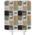 thumbnail image 2 of Rustic Cabin RV Shower Curtain Wildlife Bear Moose Pine Tree Forest Vintage Wooden Board Geometric Plaid Farmhouse Animal Sage Green Brown Small Stall Bathroom Home Curtain with Hooks,36"Wx70"H, 2 of 6