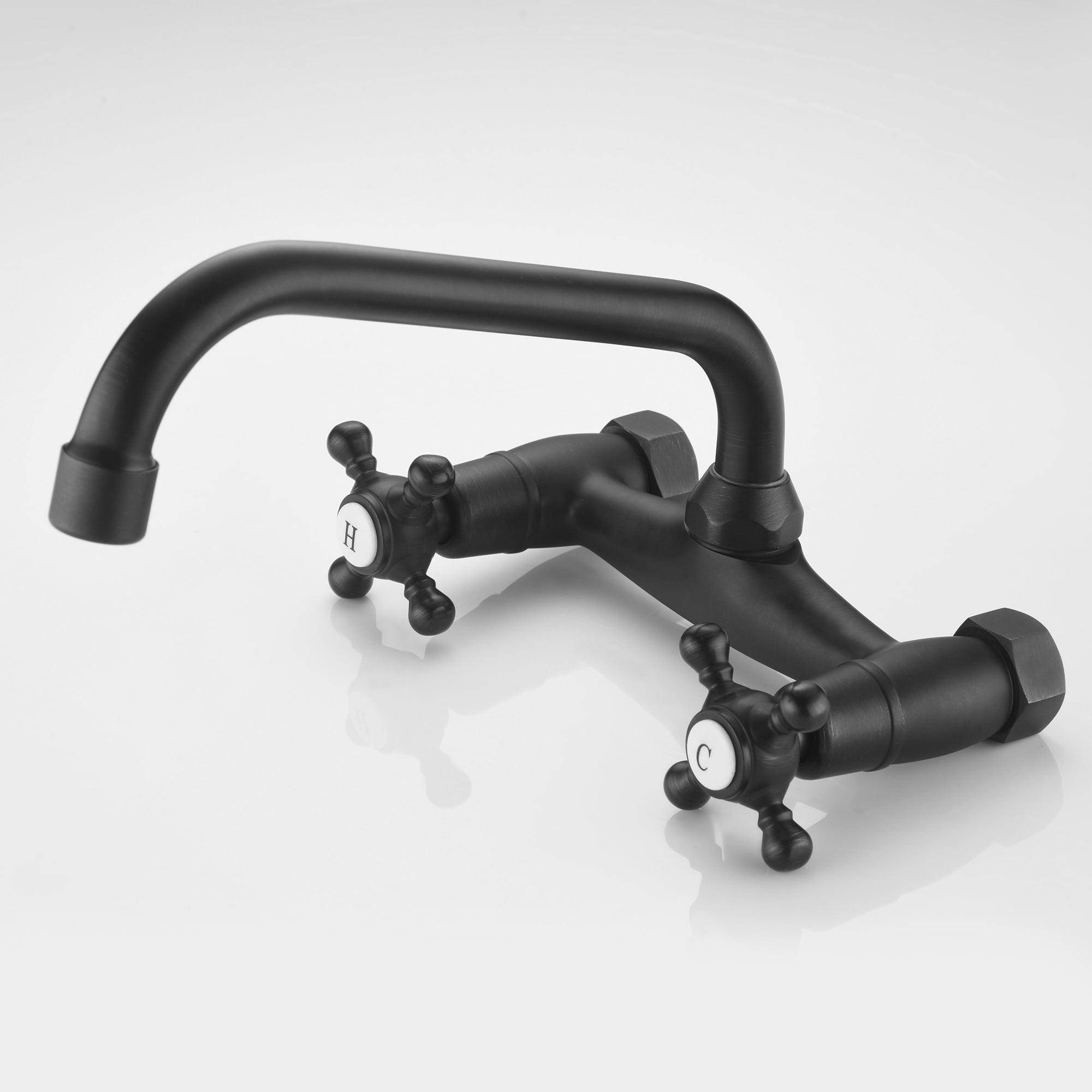 Sumerain Wall Mount Kitchen Sink Faucet, 6-Inch Adjustable Center Sink Faucet, 2 Cross Handles Kitchen Sink Tap, Matte Black