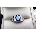 thumbnail image 2 of 3.00Ct Oval Cut Simulated Blue Sapphire Diamond Solitaire Wedding Pinky Men's Ring 14K White Gold Plated 925 Silver, 2 of 3