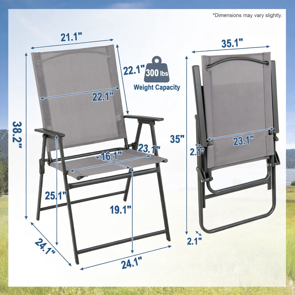 Hommoo 2-Pack Foldable Patio Chairs with Armrests, Heavy-Duty Metal Outdoor Chairs for Deck, Garden, Backyard & Camping, Gray
