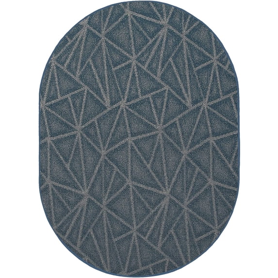 Indoor Outdoor custom size area rugs made in USA pattern Geometrical comes in Ten colors and Nine shapes rectangular,round,square,runners,oval,hexagon,octagon,half round - Blue, 7' x 9' Oval Area Rugs