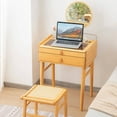 thumbnail image 4 of Gymax Vanity Table Set Bamboo Makeup Dressing Desk Stool Tempered Glass Tabletop, 4 of 7