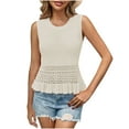 thumbnail image 3 of BiZtdJrK Womens Crew Neck Tank Tops Sleeveless Ruffle Hem Tanks Solid Color Pullover Blouse Beige XL, 3 of 6