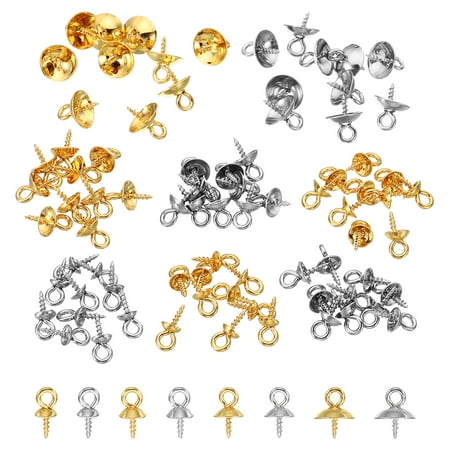 

Uxcell 4mm/5mm/6mm/8mm Cup Pearl Screw Eye Pin Peg Pendant 80 Pcs Eye Pin Pegs with Cap for Earrings Half Drilled Beads