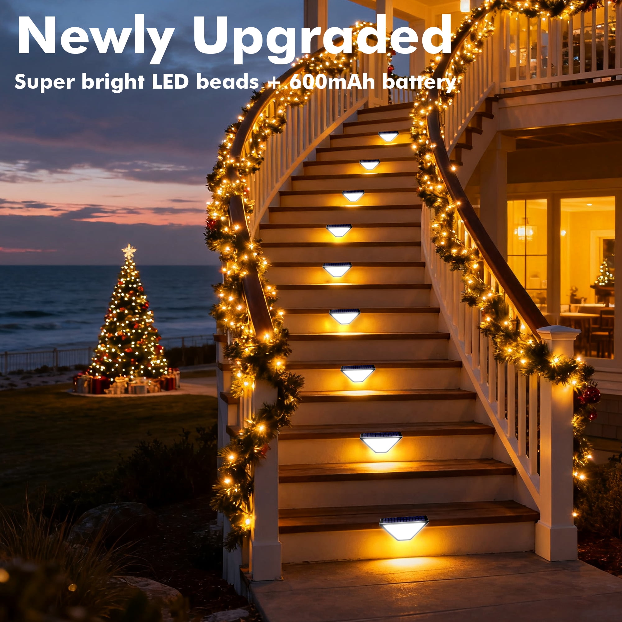 DAYBETTER LED Solar Step Lights Outdoor Stair Lights, IP65 Waterproof ,Warm White ,Daylight, Decor   Solar Decoration Lights for Yard, Garden, Walkways, Front Door, Pathway, Driveway, Porch, 6 Pack