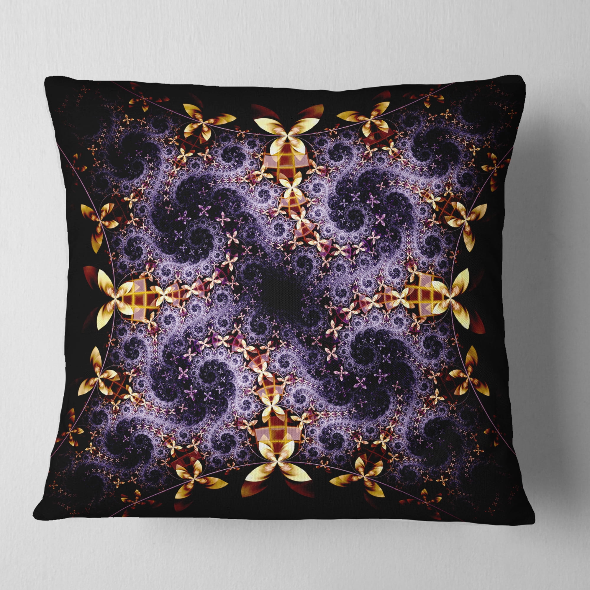 Designart Yellow and Violet Fractal Flower - Abstract Throw Pillow - 18x18