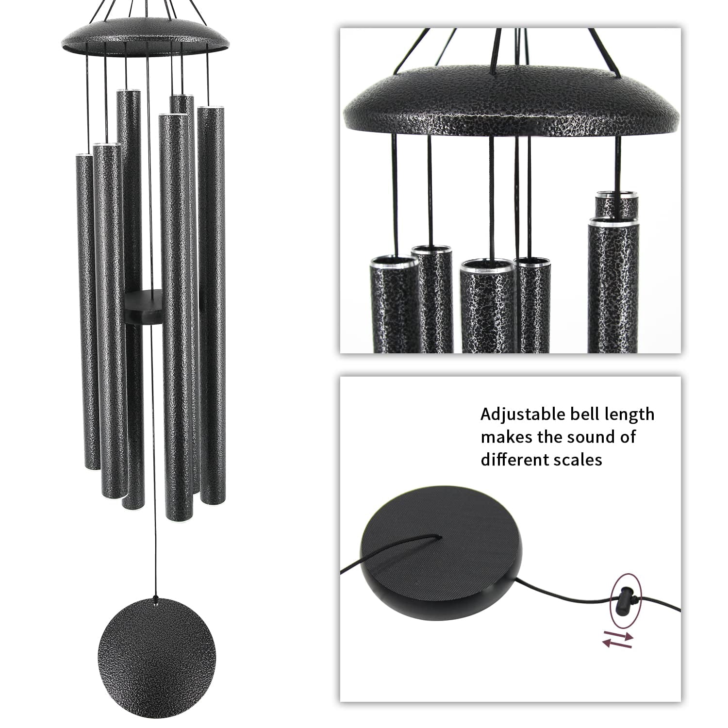 Wind Chimes Outdoor Deep Tone 45-inch Memorial Large With 6 Heavy Tubes Windchimes For Garden Hanging Decor Sympathy Gifts Black Grey