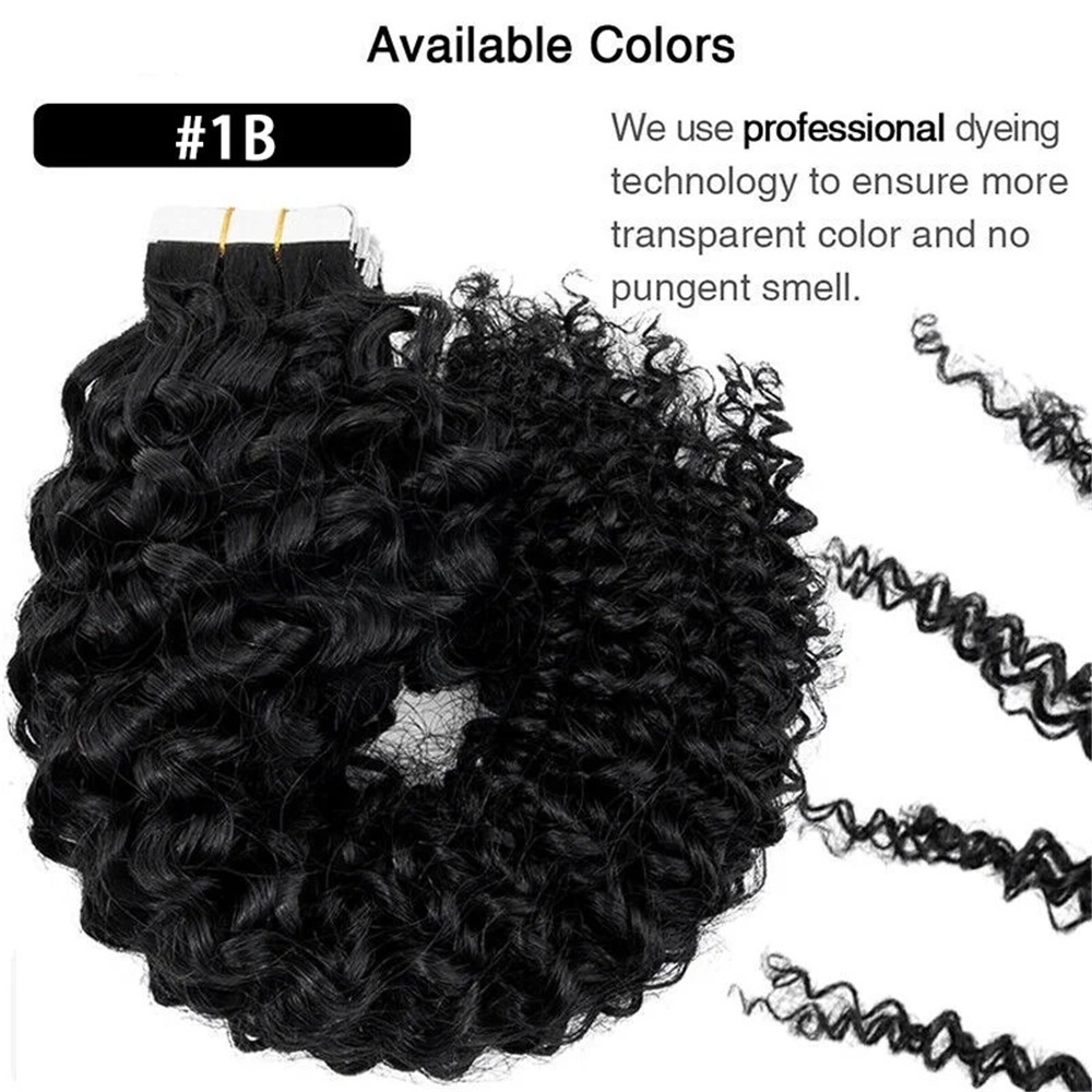 Curly Tape In Extensions 16-26 Inch Deep Wave Human Hair 