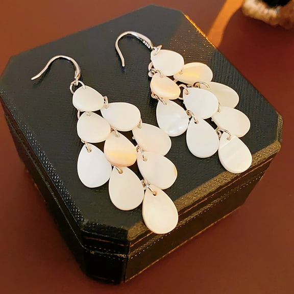 LunaGlo Water Drop Shell Tassel Ear Hook Simple Earrings Personality Fashion Earrings