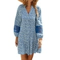 thumbnail image 1 of Seyurigaoka Women's Boho V-Neck Floral Pattern Dress Hollow Out Patchwork Long Sleeve Skirts Summer Casual Loose Fit Holiday Sundress, 1 of 9